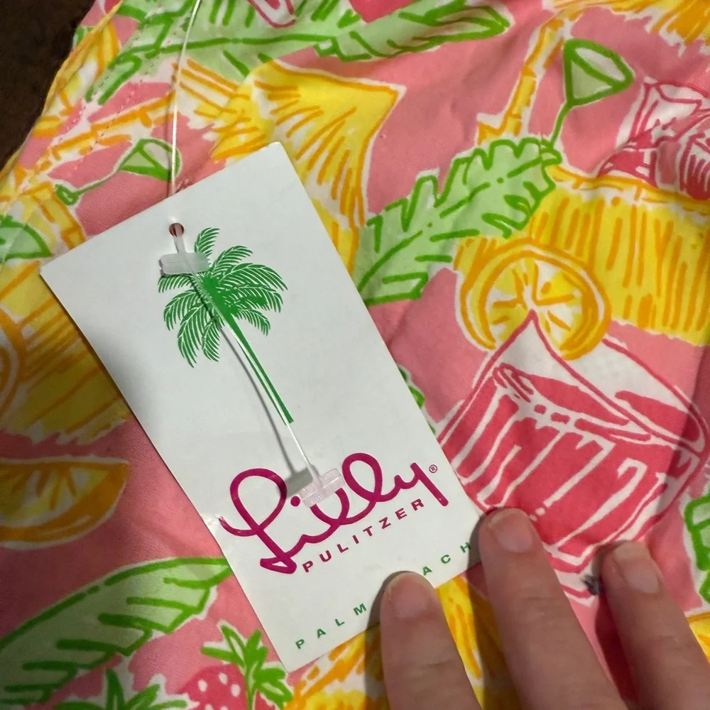 Lilly Pulitzer Pink and Yellow Tropical Print Swim Trunks Shorts - Picture 3 of 4